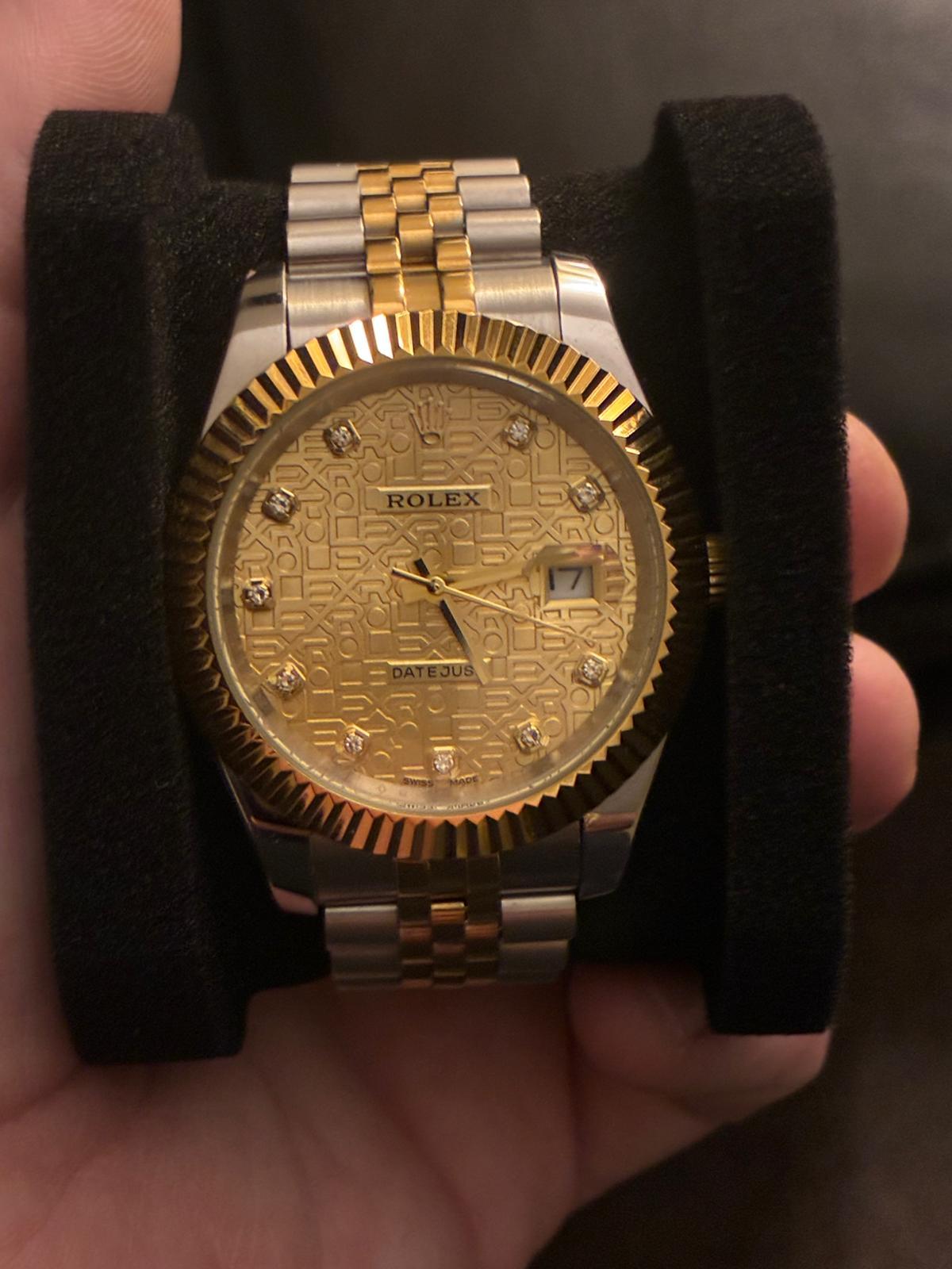 Two-tone Rolex Datejust with patterned champagne dial